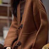 Casual Lazy V-Neck Denim Buckle Knitted Cardigan