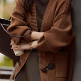 Casual Lazy V-Neck Denim Buckle Knitted Cardigan