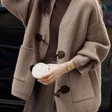 Casual Lazy V-Neck Denim Buckle Knitted Cardigan