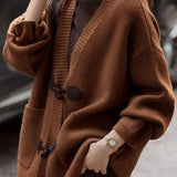 Casual Lazy V-Neck Denim Buckle Knitted Cardigan