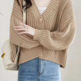 Casual Daily Single-Buckle V-Neck Knitted Cardigan
