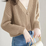 Casual Daily Single-Buckle V-Neck Knitted Cardigan
