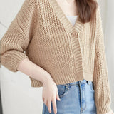 Casual Daily Single-Buckle V-Neck Knitted Cardigan