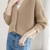 Casual Daily Single-Buckle V-Neck Knitted Cardigan
