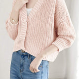 Casual Daily Single-Buckle V-Neck Knitted Cardigan