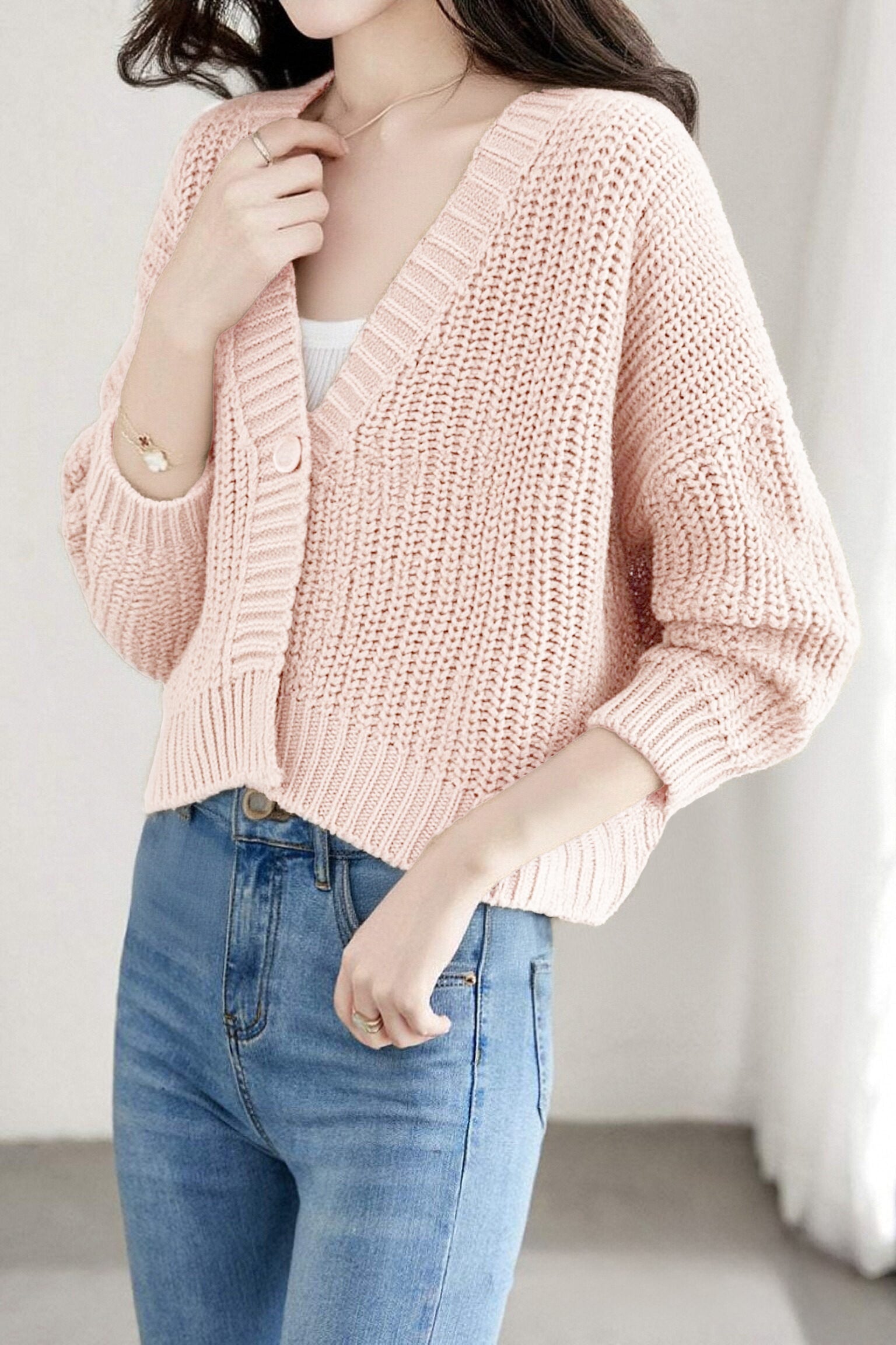 Casual Daily Single-Buckle V-Neck Knitted Cardigan
