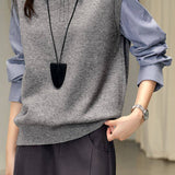 Casual Striped Fake Two-Piece Lapel Knitted Top