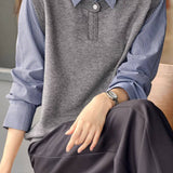 Casual Striped Fake Two-Piece Lapel Knitted Top