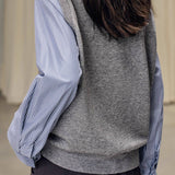 Casual Striped Fake Two-Piece Lapel Knitted Top