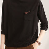 Casual Half-High Neck Pocket Design T-Shirt