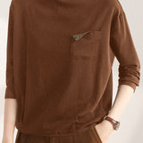 Casual Half-High Neck Pocket Design T-Shirt