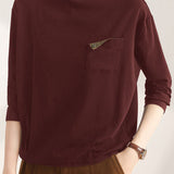 Casual Half-High Neck Pocket Design T-Shirt