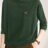 Casual Half-High Neck Pocket Design T-Shirt