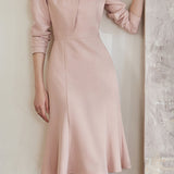 Elegant Solid-Color Waist-Cinched Mermaid Hem Dress