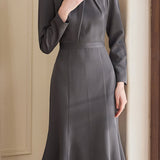 Elegant Solid-Color Waist-Cinched Mermaid Hem Dress