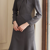 Elegant Solid-Color Waist-Cinched Mermaid Hem Dress