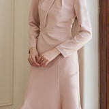 Elegant Solid-Color Waist-Cinched Mermaid Hem Dress