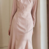 Elegant Solid-Color Waist-Cinched Mermaid Hem Dress