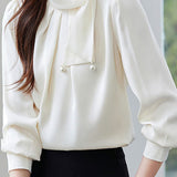 Casual Commuter Bowknot Pearl Tie Shirt