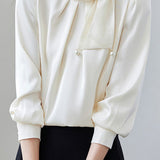 Casual Commuter Bowknot Pearl Tie Shirt