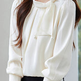 Casual Commuter Bowknot Pearl Tie Shirt