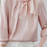 Casual Commuter Bowknot Pearl Tie Shirt