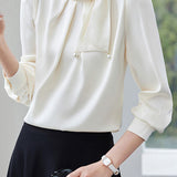 Casual Commuter Bowknot Pearl Tie Shirt