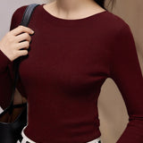 Casual Comfortable Off-the-Shoulder Fine Ribbed Knitted Top