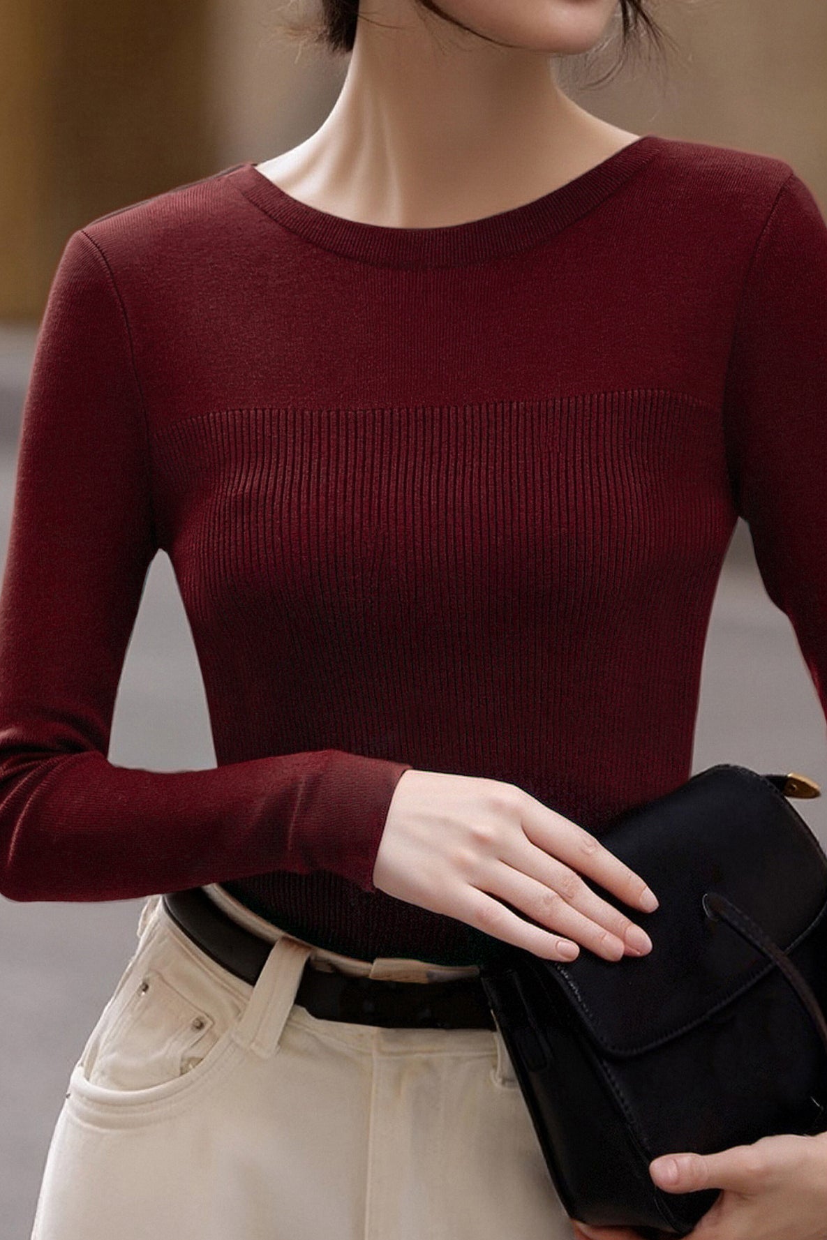 Casual Comfortable Off-the-Shoulder Fine Ribbed Knitted Top