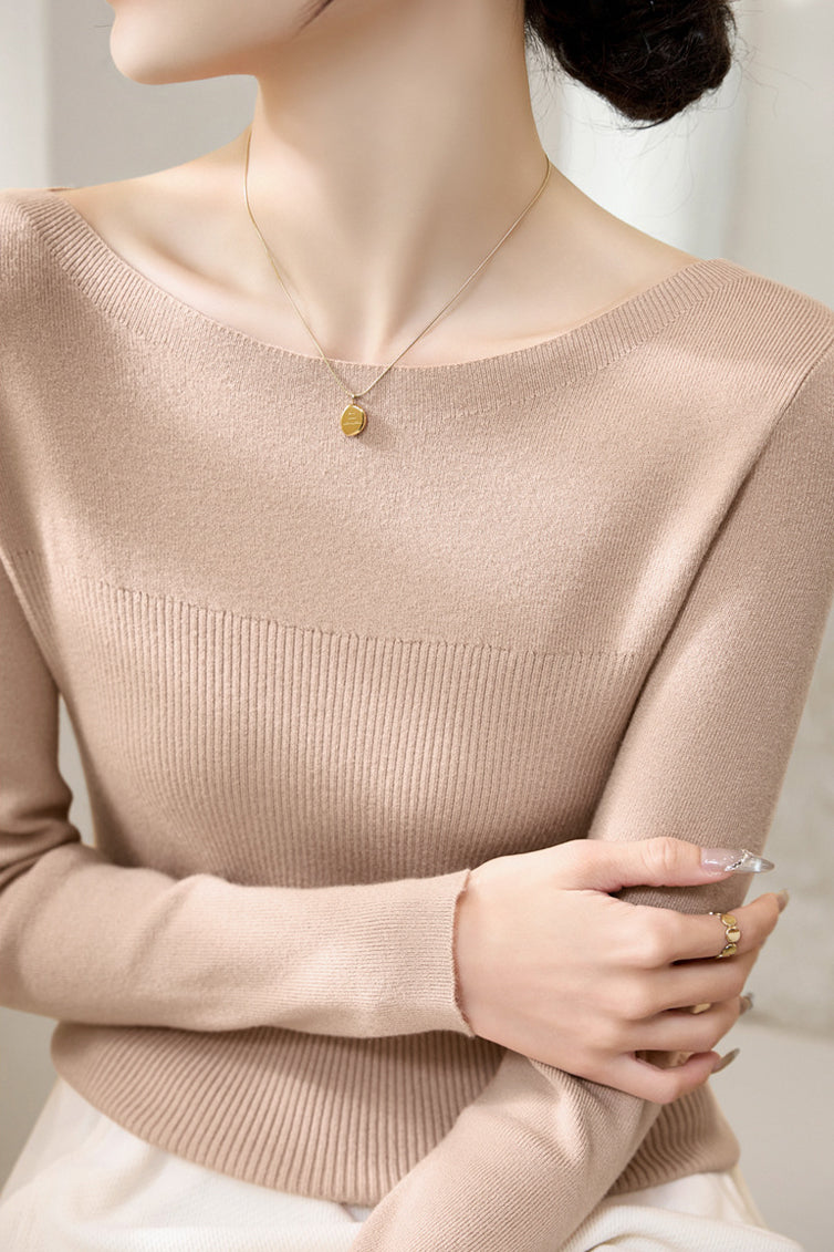 Casual Comfortable Off-the-Shoulder Fine Ribbed Knitted Top