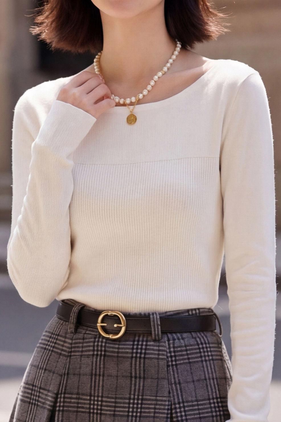 Casual Comfortable Off-the-Shoulder Fine Ribbed Knitted Top