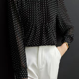 Casual Elegant Stand Collar Polka Dot Floral Chiffon Blouse