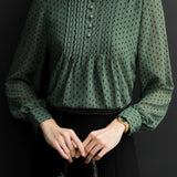 Casual Elegant Stand Collar Polka Dot Floral Chiffon Blouse