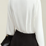 Commuter Elegant Ruffled V-Neck Neck Tie Blouse