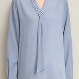 Commuter Elegant Ruffled V-Neck Neck Tie Blouse