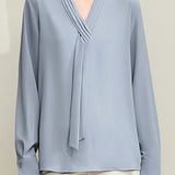 Commuter Elegant Ruffled V-Neck Neck Tie Blouse
