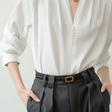 Elegant V-Neck Satin Pearl Embellished Blouse