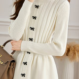 Casual Elegant Bowknot Decorative Button Pullover Knitted Top