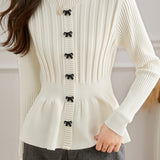 Casual Elegant Bowknot Decorative Button Pullover Knitted Top