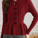 Casual Elegant Bowknot Decorative Button Pullover Knitted Top