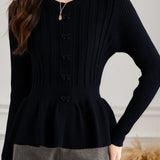Casual Elegant Bowknot Decorative Button Pullover Knitted Top