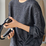 Casual Twist-Knot Design Marled Knit Sweatshirt