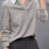 Elegant Color-Block Polo Collar Knitted Top