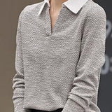 Elegant Color-Block Polo Collar Knitted Top