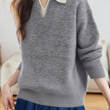 Casual Comfortable Color-Block Lapel Knitted Top