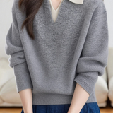Casual Comfortable Color-Block Lapel Knitted Top