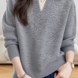 Casual Comfortable Color-Block Lapel Knitted Top