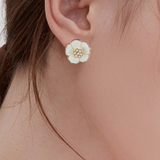 Elegant Temperament Enamel Flower Pearl Stud Earrings - liwisi