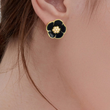 Elegant Temperament Enamel Flower Pearl Stud Earrings - liwisi