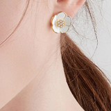 Elegant Temperament Enamel Flower Pearl Stud Earrings - liwisi